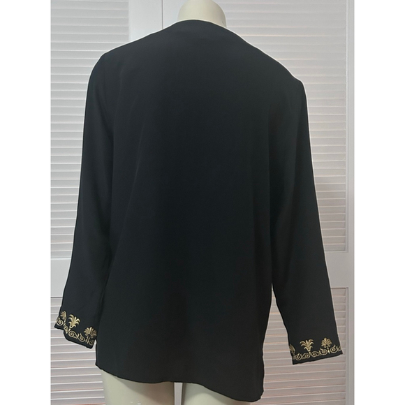 Diane von Furstenberg Black Silk Gold Embroidered Blouse Size S - Picture 6 of 10